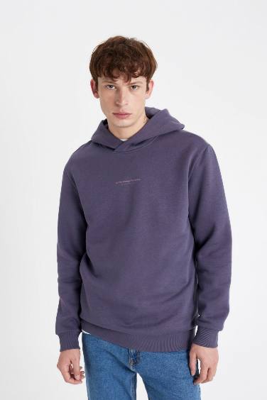 Regular Fit Kapüşonlu Yazı Baskılı Sweatshirt