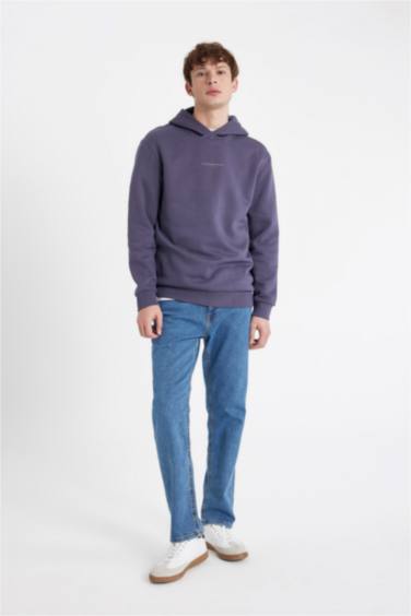 Regular Fıt Kapüşonlu Baskılı Sweatshirt