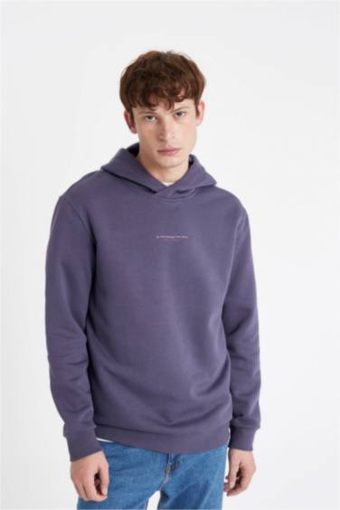 Regular Fıt Kapüşonlu Baskılı Sweatshirt