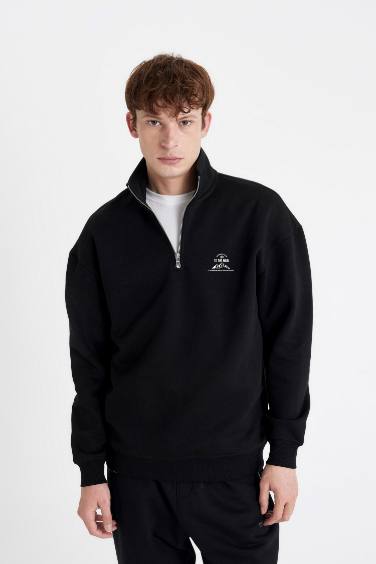 Sweatshirt imprimé à Col montant zippé et Coupe décontractée