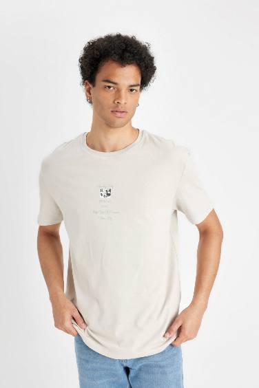 Regular Fit Crew Neck Printed Cotton Short Sleeve T-Shirt