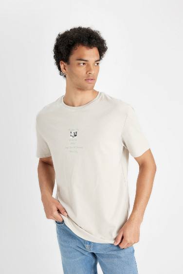 Regular Fit Crew Neck Printed Cotton Short Sleeve T-Shirt