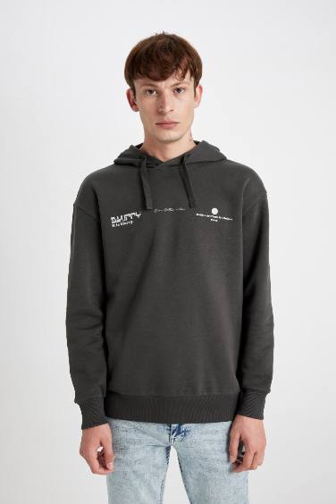 Boxy Fit Kapüşonlu Sırt Baskılı Sweatshirt