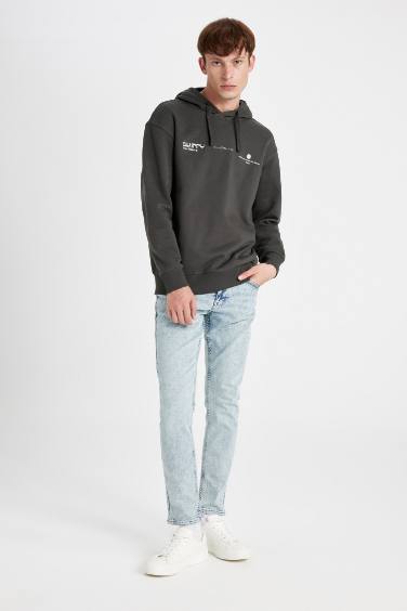 Boxy Fit Kapüşonlu Sırt Baskılı Sweatshirt