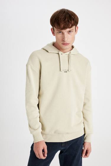 Boxy Fit Kapüşonlu Sırt Baskılı Sweatshirt