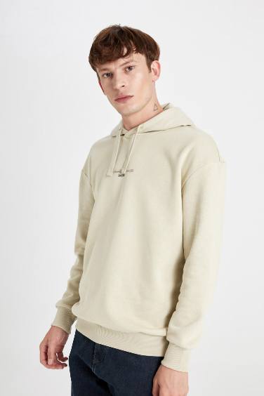 Boxy Fit Kapüşonlu Sırt Baskılı Sweatshirt