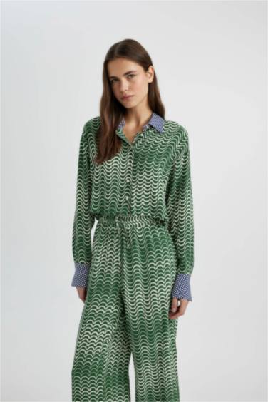 Chemise Court Manches Longues à Motifs