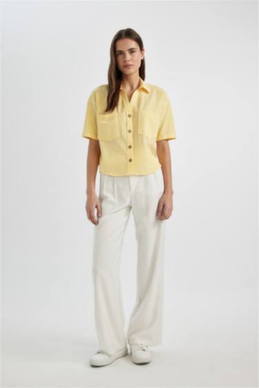 Oversize Fit Shirt Collar Short Sleeve Blouse