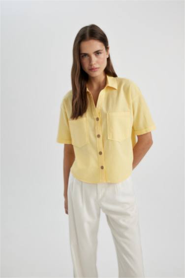 Oversize Fit Shirt Collar Short Sleeve Blouse