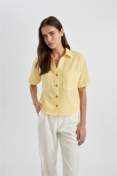 Oversize Fit Shirt Collar Short Sleeve Blouse