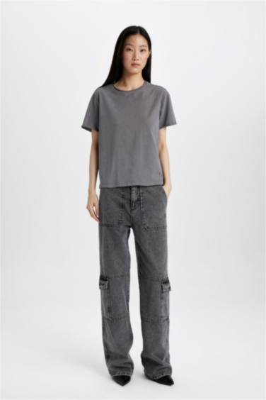 Regular Fit Crew Neck Dirty Short Sleeve T-Shirt