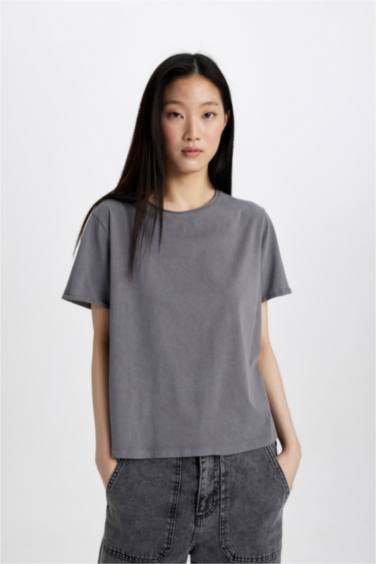 Regular Fit Crew Neck Dirty Short Sleeve T-Shirt