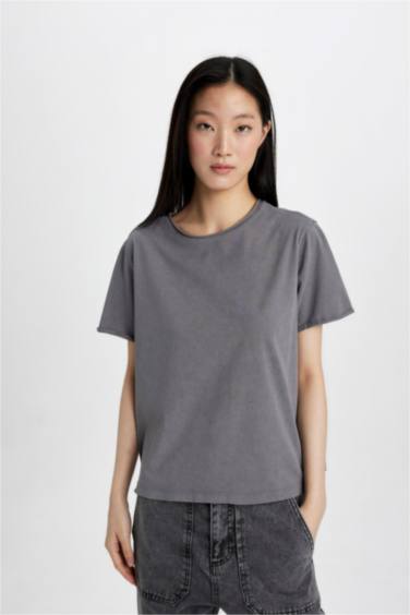 Regular Fit Crew Neck Dirty Short Sleeve T-Shirt