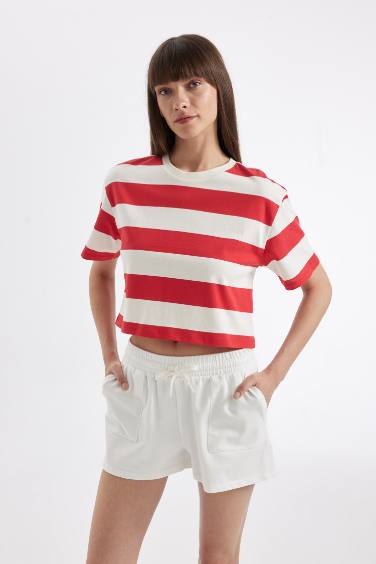 Boxy Fit Striped Crew Neck Short Sleeve T-shirt