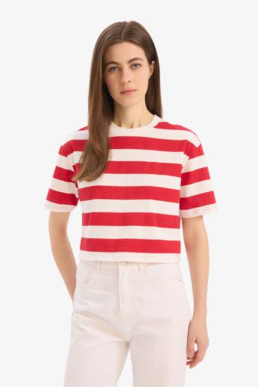 Boxy Fit Crew Neck Basic Cotton Short Sleeve T-Shirt