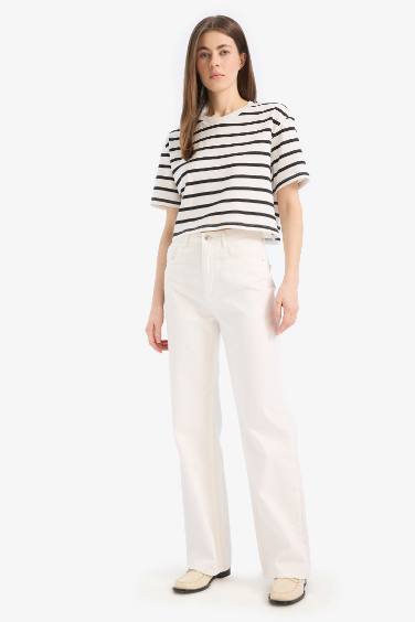 Boxy Fit Crew Neck Striped Cotton T-Shirt