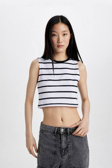 Slim Fit Striped Crew Neck Crop Top