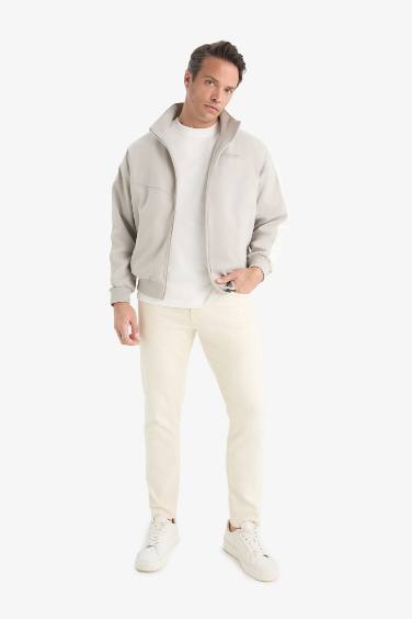 Regular Fit Standing Collar Zippered Jacket