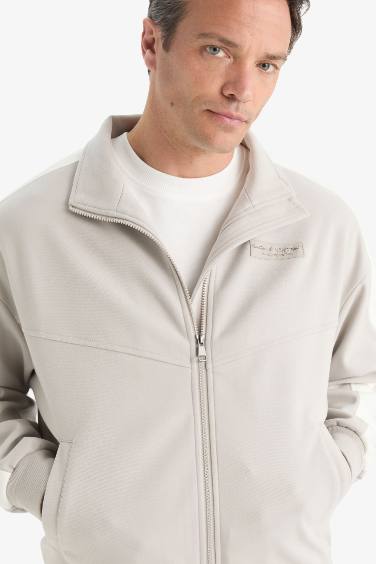 Regular Fit Standing Collar Zippered Jacket