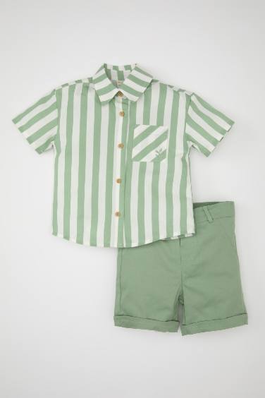 Baby Boy Striped Poplin Shirt Shorts 2 Piece Set