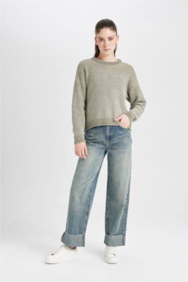 بلوز صوف قصة عادية بياخة مستديرة