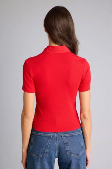 Slım Fıt Polo Yaka Fitilli Kaşkorse Tişört - Görsel 5
