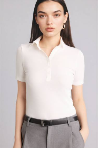 Slım Fıt Polo Yaka Fitilli Kaşkorse Tişört