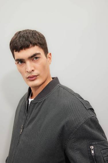 %100 Pamuk Oversize Geniş Kalıp Bomber Kolej Yaka Fermuarlı Cepli Soluk Efektli Mevsimlik Mont Ceket