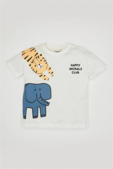 Baby Boy Regular Fit Crew Neck Animal Patterned T-Shirt
