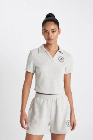 تيشيرت نص كم وافل بياقة بولو من لوس أنجلوس ليكرز