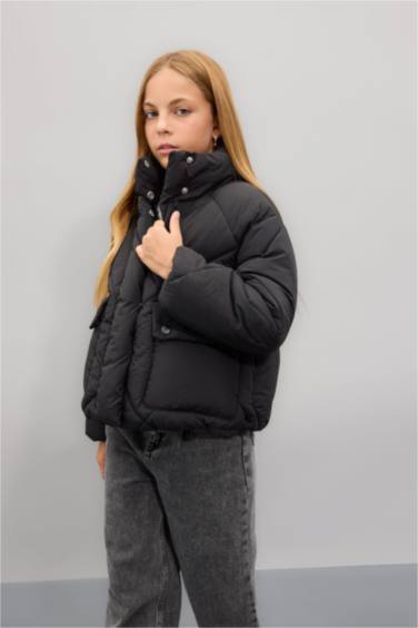 Kız Çocuk Su Geçirmez Şişme Mont Dik Yaka Cepli Fermuarlı