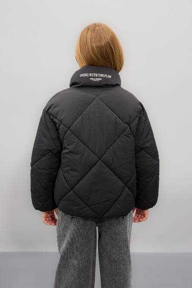 Kız Çocuk Su Geçirmez Şişme Mont Dik Yaka Cepli Fermuarlı