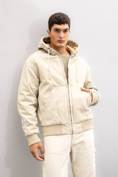 Oversize Fit Hooded Zippered Cotton Jacket