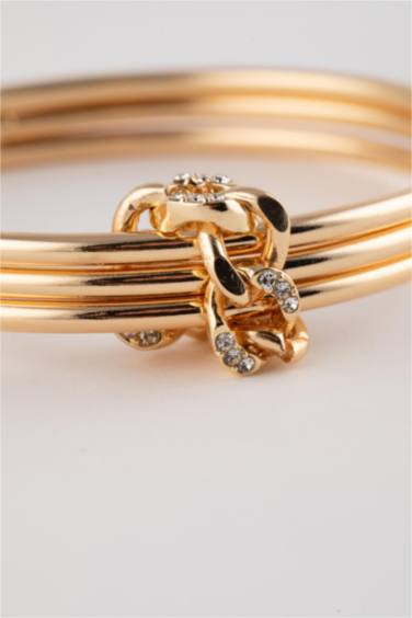 Woman Chain Detailed Stone Gold Bracelet