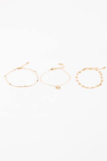 Woman Heart Detailed 3 Piece Gold Bracelet