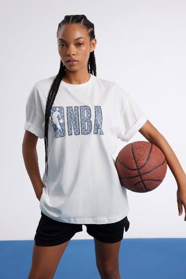 DeFactoFit NBA Wordmark Oversize Fit Crew Neck T-Shirt