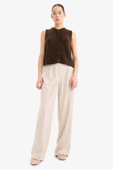 High Waist Standard Length Wide Leg Trousers