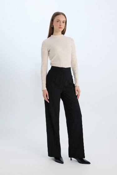 Afra x Defacto Wide Leg Kumaş Pantolon Yüksek Bel Standart Boy Basic Düz