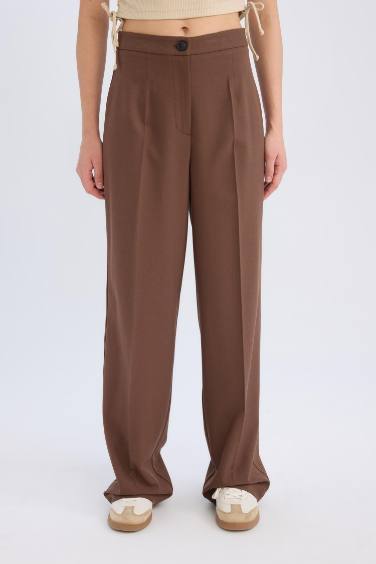 Standart Boy Kumaş Palazzo Pantolon Wide Leg Geniş Bol Paça Basic Düz Yüksek Bel