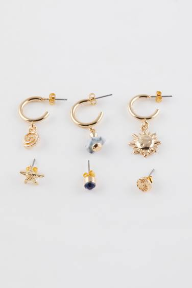 Woman 6 Piece Gold Earrings