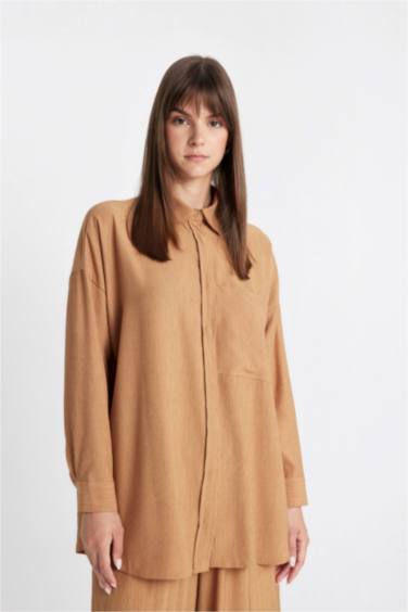 Relax Fit Crinkle Fabric Long Sleeve Shirt Tunic