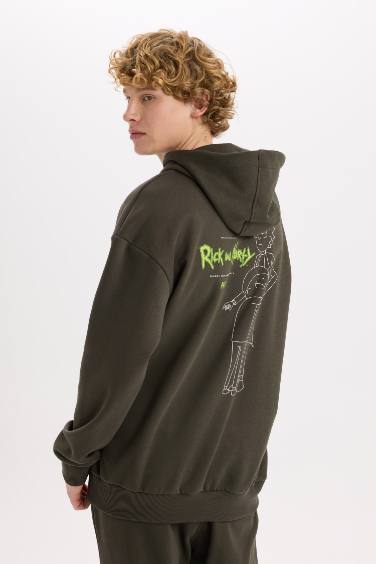 Rick and Morty Boxy Fit Kapüşonlu Sırt Baskılı Sweatshirt