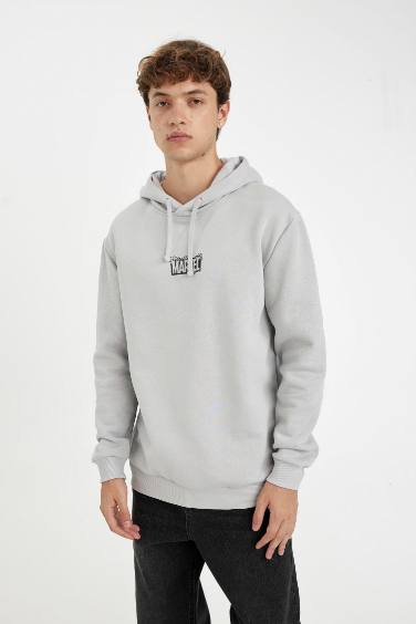 Marvel Logo Only Regular Fit Kapüşonlu Sweatshirt