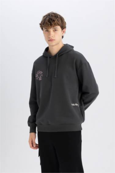 Keith Haring Boxy Fit Kapüşonlu Sırt Baskılı Sweatshirt