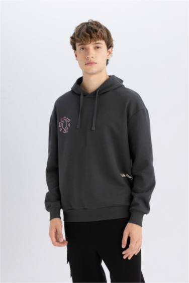 Keith Haring Boxy Fit Kapüşonlu Sırt Baskılı Sweatshirt