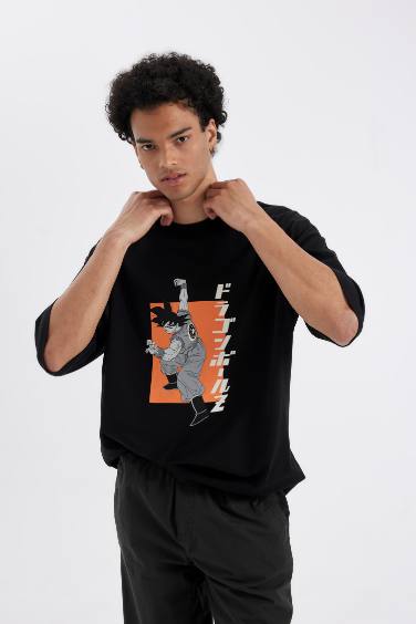 Dragon Ball Loose Fit Crew Neck Back Printed Cotton T-Shirt