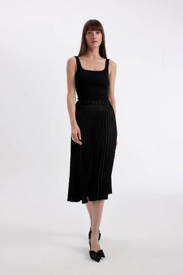 Pleat Satin High waist Maxi Skirt