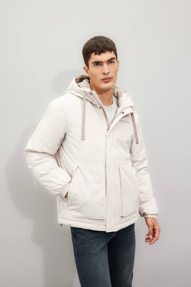 Regular Fit Hooded Zippered Puffer Jacket