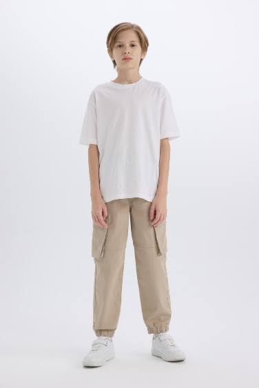 Erkek Çocuk Kargo Cepli Beli Bağcıklı Lastikli Paça Jogger Paça Gabardin Pantolon