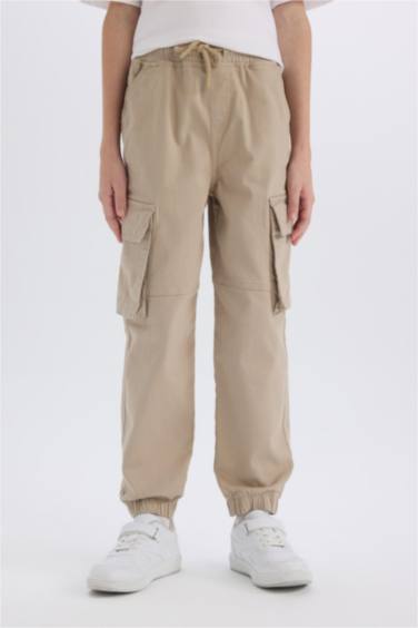 Erkek Çocuk Kargo Cepli Beli Bağcıklı Lastikli Paça Jogger Paça Gabardin Pantolon